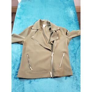 Chicos Moto Jacket Sz 0 US Small Womens Green Biker Zipper Accents Long Sleeves